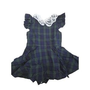 Holley + Sage Green Blue Plaid Skirted Romper